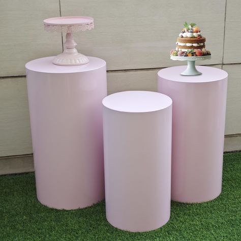 PRICES MAY VARY. SIZE: 19.6*10.6'' (S), 21.6*11.8'' (M), 23.6*13'' (L) 【Ideal Decorations for Party】GOJLEX metal cylinder stands can be matched randomly according to the party theme to highlight the cake or flowers and other items that need to attract attention. There are 3pcs and 5pcs sets for you to choose from, and white, blue or pink colors are available, suitable for various styles of scenes. 【Perfect Size for Display】Large cylinder stands for party includes 3 pink cylindrical columns, the Dessert Table Pink, Cylinder Pedestal, Craft Fair Booth Display, Fair Booth, Metal Cylinder, Craft Fairs Booth, Tea Ideas, All White Party, Pink Table