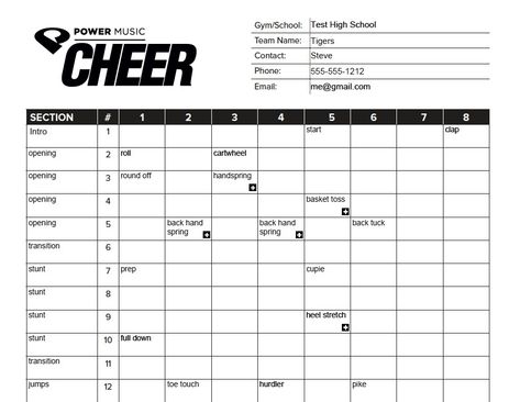 How to Fill Out 8-Count Sheets for Cheerleading How To Coach Cheerleading, Cheer Coach Outfit Ideas, Cheer Practice Plan Template, Cheer Coach Planner Free, Cheer Coach Planner, Cheer Coach Binder Printables Free, Cheer Counts, Cheerleading Practice Plan, Cheer Practice Plan