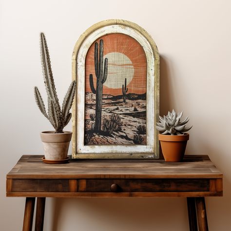 We offer over 1000 unique home decor items in our shop. Please click the link below to view our full collection. https://www.etsy.com/shop/TheWatsonShop? This piece of wall art was made in our studio in Riverview, Florida.  The linen was carefully printed and framed in a reproduction arch window frame.  This piece comes ready to hang with a wire hanger in the back.  We offer multiple sizes for our wall art. Please pick the size you would like in the dropdown menu.  (Please allow up to half in in Mexico Home Decor, Southwestern Wall Decor, Arizona Decor, Western Living Room, Southwestern Wall Art, Mexican Wall Art, Western Prints, Mexican Wall, Wilde Westen