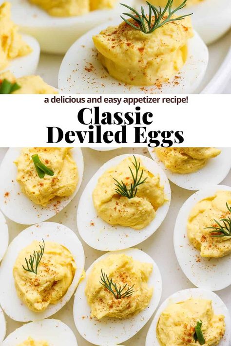 Classic Deviled Eggs - a delicious and easy classic deviled eggs recipe with a secret ingredient!! Perfect appetizer for any get-together! #deviledeggs #deviledeggsrecipe #deviledeggsrecipebest #deviledeggseasy #deviledeggsrecipebesteasy Classic Deviled Eggs, Deviled Eggs Recipe Easy, Devilled Eggs Recipe Best, Deviled Eggs Recipe Classic, Deviled Eggs Easy, Best Deviled Eggs, Deviled Eggs Classic, Deviled Eggs Recipe, Eggs Recipe