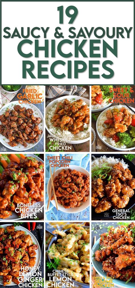 Whether you like sweet, salty, or spicy, this collection of 19 Saucy and Savoury Chicken Recipes is where you will find creative ways to prepare chicken so that you don't have to eat boring and dry chicken ever again! The one thing that all of these recipes have in common is sauce. Sometimes the chicken is dripping with sauce, and other times it's just a light coating. #chicken #collection #roundup #asian #saucy #copycat Saucy Chicken Recipes, Ways To Prepare Chicken, Garlic Fried Chicken, Saucy Chicken, Chicken Kitchen, Homemade Sauce Recipes, Easy Chicken Dinner Recipes, Popcorn Chicken, Duck Recipes