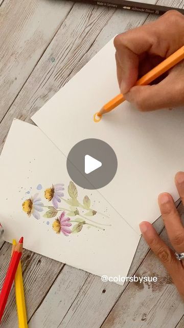 Hand Painted Valentine Cards Watercolors, Floral Painting Videos, Pencil Art For Beginners, Watercolor Exercises, Watercolor Whimsy, Watercolor Videos, Loose Watercolor Paintings, Watercolor Pencil Art, Watercolour Cards