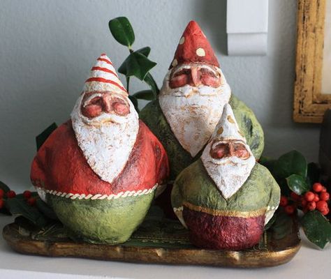 Gnome-like santas in paper mache' by SantasbyGretchen on Etsy: Paper Mache Crafts, Paper Mache Balloon, Paper Mache Christmas, Paper Mache Projects, Making Paper Mache, Paper Mache Clay, Paper Mache Art, Paper Mache Sculpture, Roly Poly