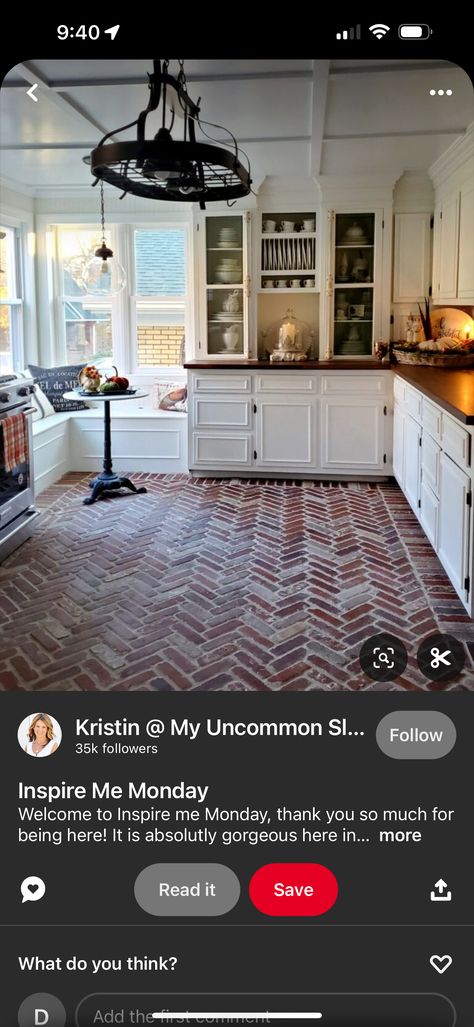 Kitchen Brick, Brick Floors, Brick Floor, Brick Kitchen, Brick Flooring, Red Bricks, Thinking Of You, Home Improvement, Cottage