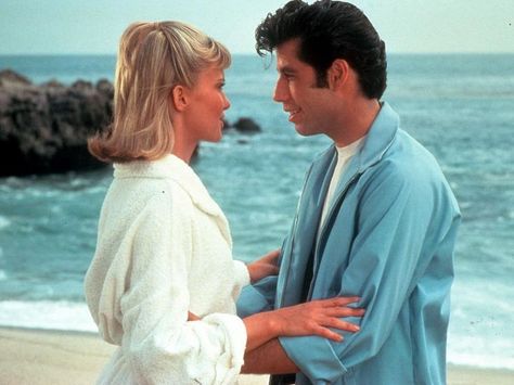 Grease  The opening scenes, where Danny and Sandy splash around and say goodbye, were filmed at Leo Carrillo State Beach in California. Best Movie Couples, Olivia Newton John Grease, Sandy And Danny, Grease 1978, Stockard Channing, Grease Movie, Grease Is The Word, Film Cult, Danny Zuko