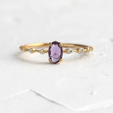 * New With Store Tags * Retail $59 * .925 Silver Base * 14k Gold Filled * Dainty Design * Austrian Crystal Delicate Fine Jewelry, Minimalist Wedding Rings, Melanie Casey, Handcrafted Engagement Ring, Amethyst Ring Engagement, Oval Cut Engagement Ring, Tiny Earrings, Purple Crystal, Purple Band