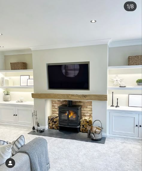 Alcove Ideas Living Room, Wood Burning Stoves Living Room, Log Burner Living Room, Media Walls, Lounge Room Styling, Snug Room, Feature Wall Living Room, New House Living Room, Built In Shelves Living Room