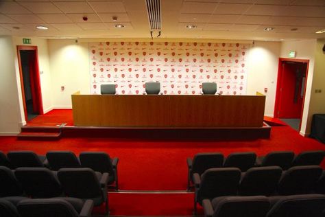 Press Conference Room Press Conference Room, Tessa Bailey, Emirates Stadium, Bleacher Report, Sport Club, Conference Table, Diy Table, Press Conference, Meeting Room