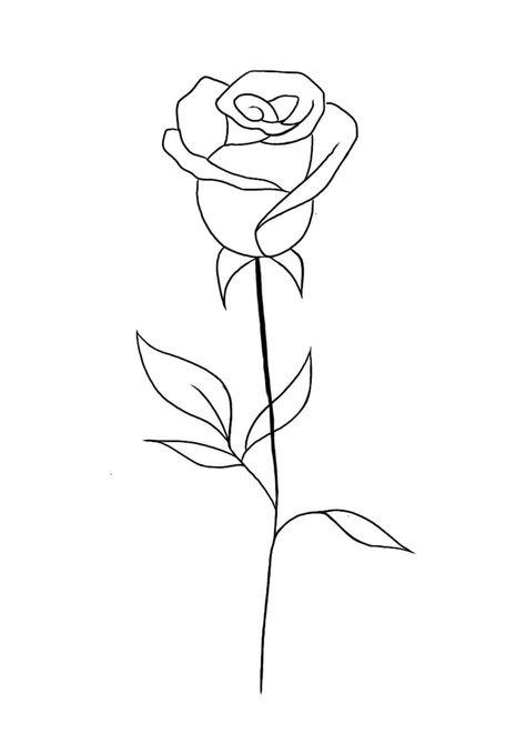 Small Rose Line Tattoo, Rose Stencil Tattoo Design, Rose One Line Drawing, Single Rose Tattoo Design, Simple Rose Tattoo Design, Rose Simple Drawing, Single Rose Drawing, Rose Tattoo Stencil Outline, One Line Rose Tattoo