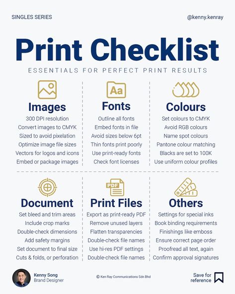 It can be costly to send print files to your printer with errors. We have learned these mistakes over the years, so it’s essential to have a checklist to ensure your files are in order. This infographic is the perfect checklist to avoid these common mistakes. Follow @kenny.kenray for more tips in branding and design. #graphicdesigners #designinspiration #designstrategy #designbusiness #brandingdesign #graphicdesignstudent #graphicdesigntips #designtips #graphicdesigning #designprinciples ... Logo Design Checklist, Graphic Design Checklist, Hr Analytics, Work Ethics, Graphic Design Tutorials Learning, Graphic Design Student, Business Marketing Plan, Small Business Advice, Social Media Marketing Plan