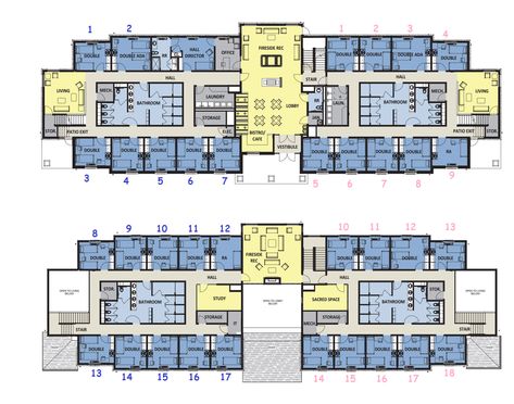 Boarding School Dorm Floor Plan, Chamber And Hall Apartment Plan, Student Dormitory Floor Plan, Boarding School Floor Plan, Dormitory Floor Plan, Lobby Floor Plan, Boarding School Dorm, Prison Architect, Dorm Layout