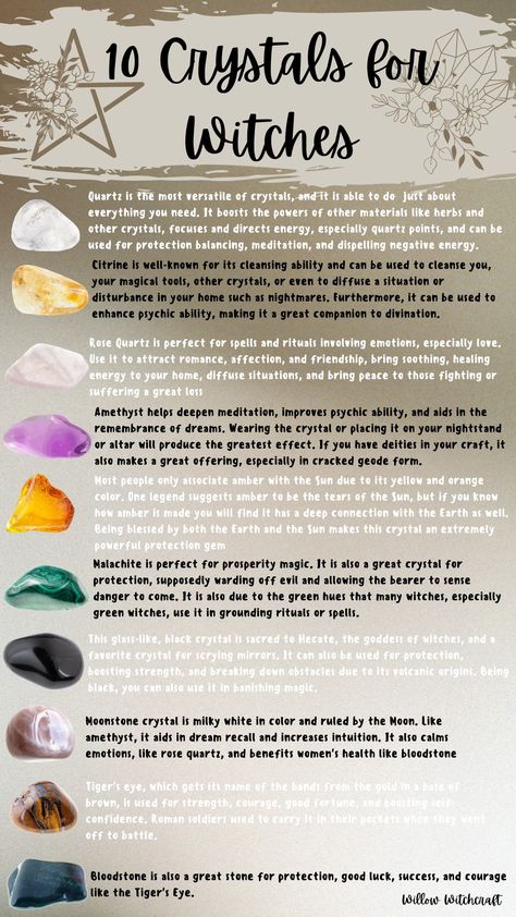 Crystals For Witches, Must Have Crystals, Witchcraft Spells For Beginners, Witchcraft Altar, Witch Herbs, Witch Rituals, Spells For Beginners, Wiccan Magic, Witchcraft Books