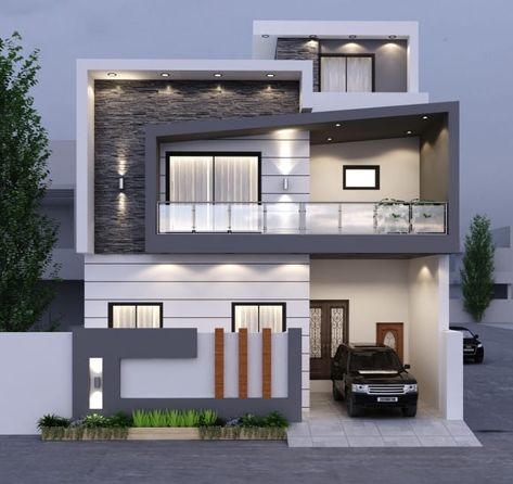 Compound Wall Design Architecture, Interior Pillars, Modern House Front Elevation, House Front Elevation Design, Elevation House, Indian House Exterior Design, House Front Elevation, Front Elevation Design, Modern Bungalow House Design