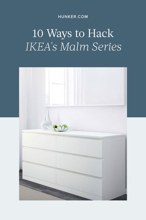 IKEA's Malm series has been around for ages, probably because it's so basic, it can work in any room without making a huge statement. See how people transform the pieces into truly unique creations. #hunkerhome #ikea #ikeahack #dresserideas #ikeadresser Ikea Malm Built In, Ikea Malm White, Ikea Dresser Hack, Ikea Malm Dresser, Malm Dresser, Ikea Dresser, Ikea Desk, Ikea Bedroom, Ikea Malm