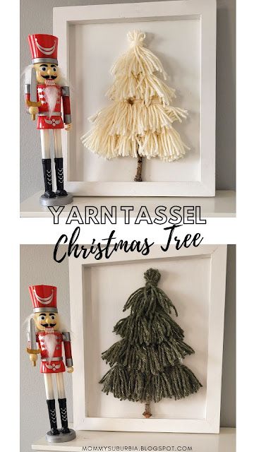 Framed Yarn Christmas Tree, Yarn Tassel Tree Diy, Yarn Christmas Tree Picture, Tassel Christmas Trees, Tassle Christmas Trees Diy, How To Make Tassel Christmas Tree, Diy Christmas Trees With Yarn, White Yarn Christmas Tree, Yarn Tree Craft