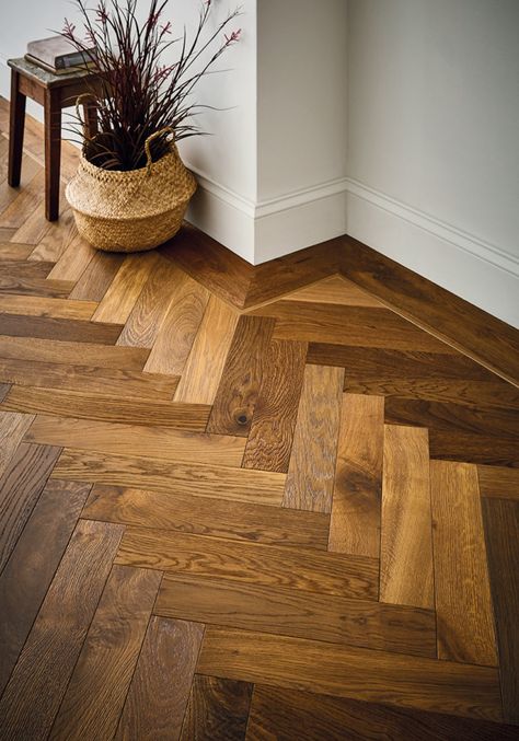 Congaree Smoked Oak Parquet | Atkinson & Kirby Engineered Parquet Flooring, Herringbone Flooring, Oak Parquet, Wood Floor Design, Herringbone Wood Floor, Herringbone Wood, Flooring Inspiration, Parquet Flooring, House Flooring