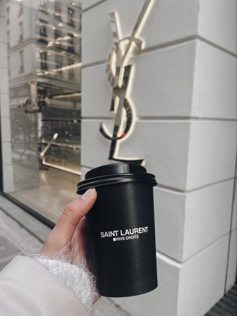 Saint Laurent Coffee Mug, Saint Laurent Coffee, Saint Laurent Aesthetic, Paris Photo Ideas, Coffee In Paris, Collage Photos, Coffee Aesthetics, Luxury Coffee, Abstract Art Images