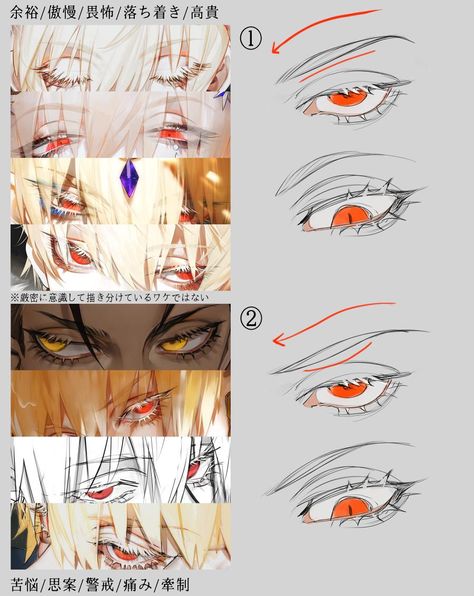 眼睛 动漫 人物 吊梢眼 表情 Eye Drawing Tutorials, Draw Anime, Drawing Expressions, Anime Eye Drawing, Digital Painting Tutorials, Anime Drawings Tutorials, Anatomy Art, Anime Eyes, Drawing Tutorials