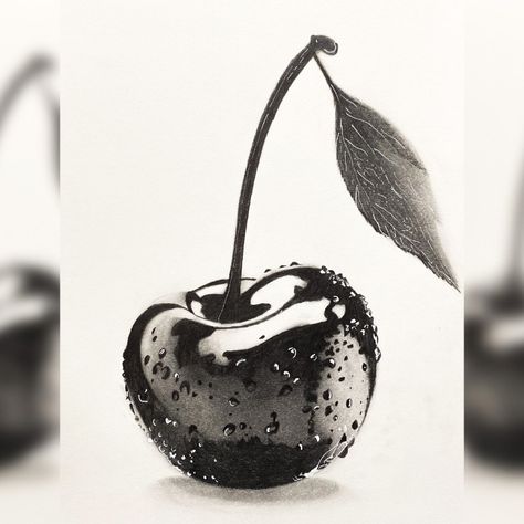 The Solitary Cherry Graphite Pencil Drawing.You can watch the drawing process on my youtube channel.Just click the image.#drawing#pencildrawing#graphitepencils#fabercastellpencils#cherrydrawing#monochromedrawings#fabercastell#howtodraw#fruitdrawing#drawingprocess#pinterest#artsy#art#artist#derwentgraphitepencils#derwentpencils Pencil Drawing Realistic Objects, Pencil Drawings Shading, Pencil Art Drawings Shading, Fruit Art Drawings Pencil, How To Draw Silver, Realistic Sketches Objects, Pencil Realistic Drawings, Realistic Drawings Of Objects, Realistic Drawings Pencil