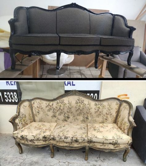 Antique Couch Makeover, Vintage Couch Makeover, Antique Couch Reupholstered, Antique Sofa Makeover, Old Sofa Makeover Ideas, Vintage Sofa Reupholstered, Reupholster Couch Diy, Vintage Couches, Reupholster Couch