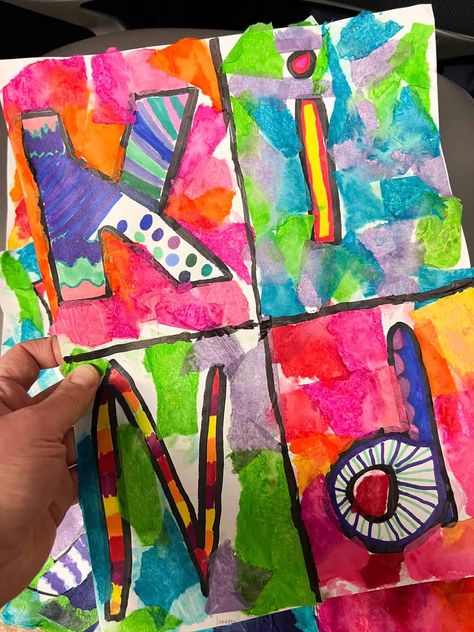 Kindness Collaborative Art, Abstract Art Lessons Elementary, World Kindness Day Art Projects, Kindness Art Kindergarten, Jasper Johns Art Projects For Kids, Teamwork Art Projects For Kids, Robert Indiana Art Lesson For Kids, Original Works Fundraiser Art Ideas, Mlk Art For Kids