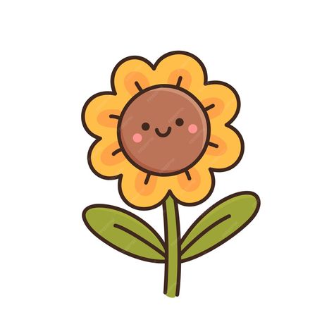 Kawaii, Cute Animations Cartoon, Flower Kawaii, Cute Flower Drawing, Orchid Drawing, Cartoon Kawaii, Sunflower Drawing, Cartoon Flower, Animal Doodles