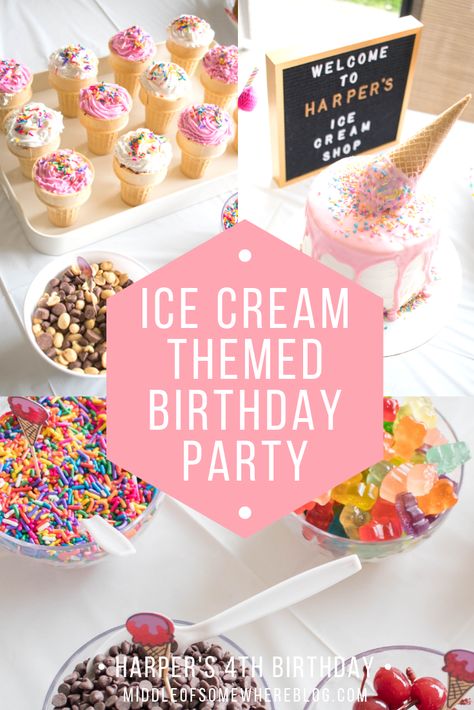 4th Birthday Party Ideas, Ice Cream Themed Birthday Party, Ice Cream Themed Birthday, Ice Cream Birthday Party Theme, Ice Cream Party Theme, 4th Birthday Party, Girls Birthday Party Themes, 5th Birthday Party Ideas, Ice Cream Birthday Party