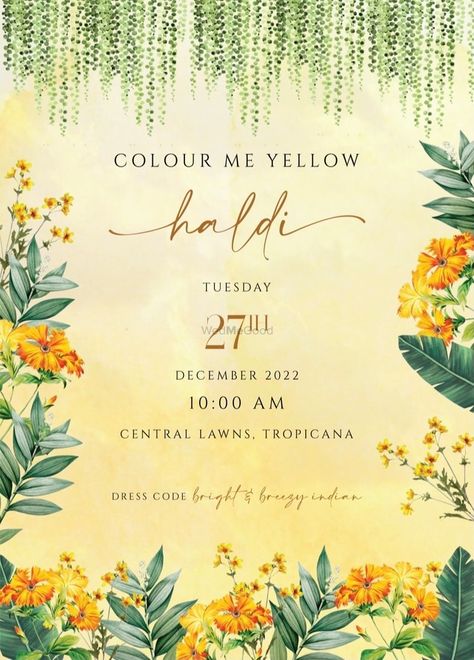 Haldi Cards Invitations, Marigold Wedding Invitation, Wedmegood Invitations, Haldi Invitation Card Background, Haldi Invite Template, Haldi Wedding Invitation, Haldi Invitation Card Template, Floral Wedding Invitations Template, Haldi Ceremony Invitation Card