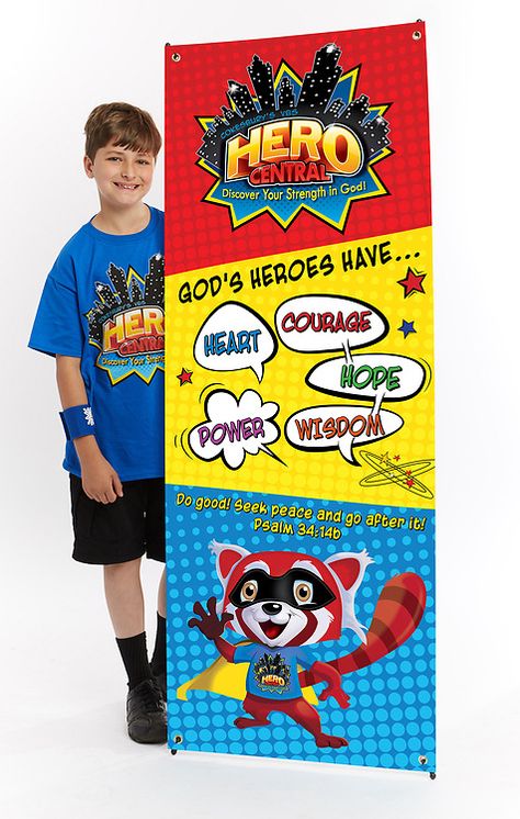 Vacation Bible School 2017 VBS Hero Central Theme Banner and Stand Combo Vbs Superhero Theme, Vbs Lessons, Hero Central Vbs, Vbs Games, Superhero Vbs, Stage Management, School Pranks, Hero Crafts, Children Ministry