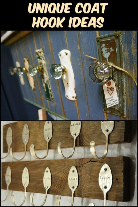 Coat hooks need not be boring. Look at these creative coat hook ideas! Hallway Coat Hooks, Coat Hook Ideas, Coat Hooks Hallway, Diy Coat Hooks, Diy Wall Hooks, Entry Coat Rack, Hook Ideas, Entryway Coat Hooks, Diy Coat Rack