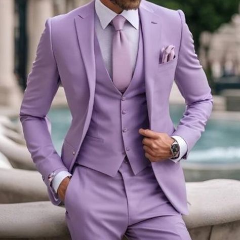 Suits for Men Lilac Stylish 3 Piece Classic Tuxedos Blazer Vest Pants Formal Elegant Male Wedding Light Purple Suit, Groomsmen Tuxedos, Male Wedding, Purple Suit, Classic Tuxedo, Purple Suits, Suit For Men, Tuxedo Blazer, Wedding Groomsmen