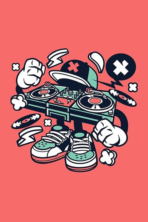 Disc Jockey Mixer Cartoon Character - Fun design for people who love Dance-Club-Music-Party-Fun! Hiphop Character Design, Music Character Design, Music Character, Music Graffiti, Dj Art, Graffiti Doodles, Print Design Art, Club Music, Graffiti Characters