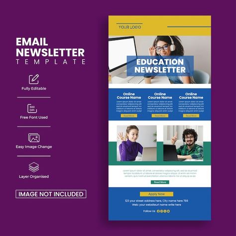 Vector education email newsletter templa... | Premium Vector #Freepik #vector E Learning Website, Ui Landing Page, Email Newsletter Template, Newsletter Template, Landing Page Template, E Learning, Email Design, Email Newsletters, Page Template