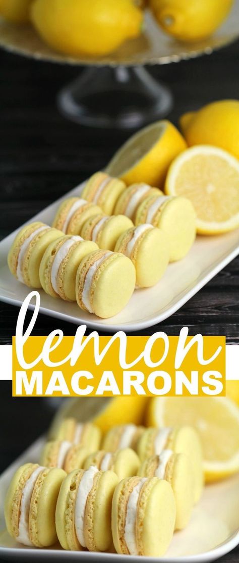 Macarons Lemon, Lemon Macaron Recipe, Glutenfree Cookies, Lemon Macarons, Kue Macaroon, Macaron Cookies, Macaroon Recipes, Baking Tutorial, Macaron Recipe