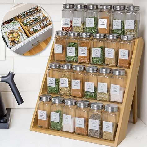 Spice Rack Design, Bamboo Spice Rack, Maximize Kitchen Space, 3 Tier Shelf, Drawer Spice Rack, Spice Rack Organization, Countertop Spice Rack, Spice Rack Storage, Cabinet Spice Rack