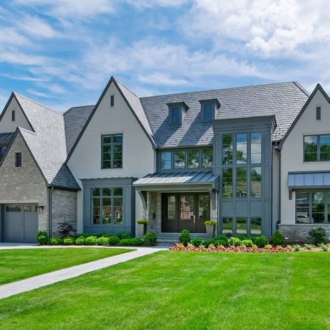 Transitional Modern Exterior, Update Old House, Transitional Exterior Home Design, Transitional House Exterior, Modern Transitional Exterior, Transitional Exterior Home, Transitional Modern Home, Transitional Homes, French Country Exterior