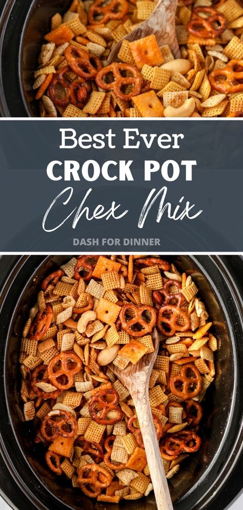 This Crock Pot Chex Mix recipe is the easiest way to make this popular and tasty snack mix. Ready in 3 hours and using 9 simple ingredients, this easy snack mix recipe is perfect for the holidays, or for bringing to a Super Bowl party. Crock Pot Trail Mix Recipes, Chex Mix Slow Cooker, Crockpot Trail Mix Recipes, Chex Mix Gift Ideas, Super Bowl Chex Mix Recipes, Heavenly Mix Recipe, Slow Cooker Snack Mix Recipes, Checks Party Mix Recipe, Spicy Chex Mix Recipes Simple