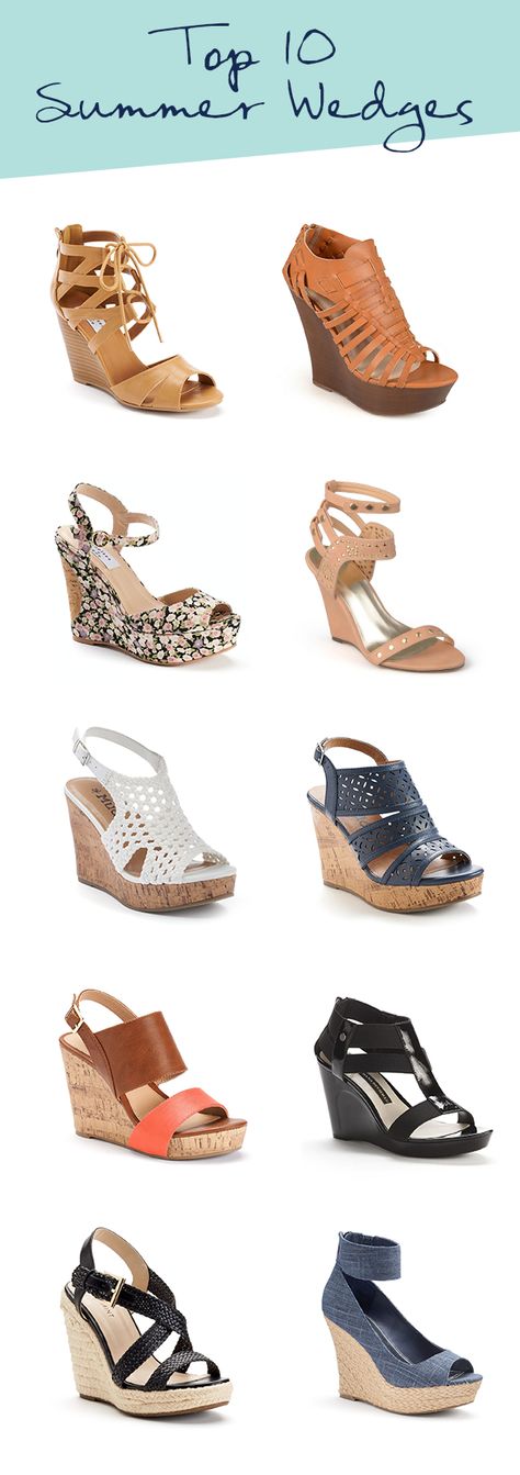 You just can’t go wrong with wedge sandals for summer. We love a strappy wedge with a gladiator sandal vibe. Feminine floral and embellished wedges are great for wedding season. Cork wedges with perforated designs are perfect for pairing with shorts or sundresses. For work, we adore a colorblock strap or a sleek black wedge. And, last but not least, summer’s favorite sandal is the espadrille. Try it with chic black straps or a modern chambray peep toe. Comfortable Wedges Sandals, Cork Wedges, Spring Fever, Strappy Wedges, Black Wedge, Shoes Heels Wedges, Shoe Closet, Womens Wedges, Fall Style