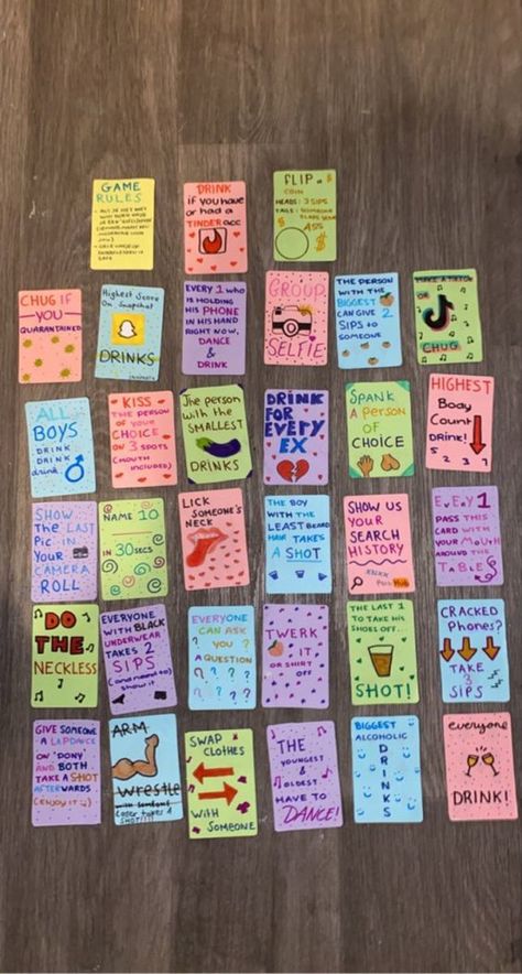 30+ DIY Board Game Ideas for Adults (Fun for Parties!) | Hobbylark Drinking Games Cards Diy, Do Or Drink Game Cards Diy, Drinking Games For 3 People Friends, Card Games For Adults Drinking, Non Alcoholic Games Parties, Drinking Game Cards Diy, Text Or Drink Game Cards, Black Out Or Back Out Game Diy, Fun Bday Cards