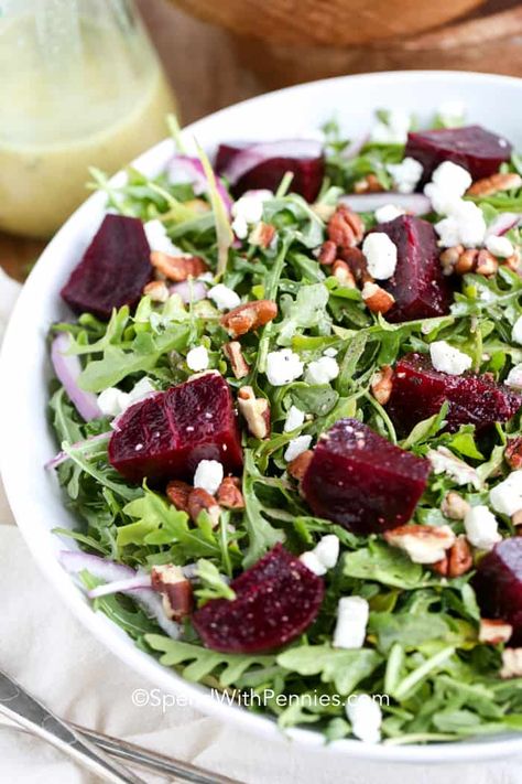 Beet Salad {Creamy, Crunchy, and Tangy!} - Spend With Pennies Easy Beet Salad, Homemade Vinaigrette Dressing, Beet Salad With Goat Cheese, Asian Chopped Salad, Homemade Vinaigrette, Salad With Goat Cheese, Beet And Goat Cheese, Beet Salad Recipes, Roasted Beet Salad