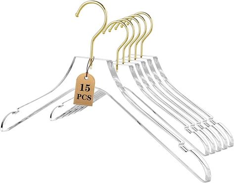 Amazon.com: Besser 15Pack Acrylic Hangers with Gold,Acrylic Clear Hangers,Premium Crystal Dress Hangers Swivel Gold Hook Luxurious Shiny Clothes Hangers(Clear-Style A) : Home & Kitchen Acrylic Hangers, Belt Organizer, Belt Storage, Wedding Dress Suit, Suit Hangers, Crystal Dress, Dress Hanger, Wedding Hangers, Clothes Hangers