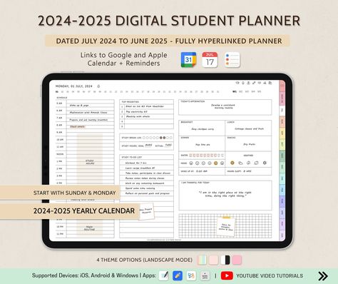 Student Digital Planner 2024 2025 Goodnotes Planner Study Planner School Planner Academic Planner... digitalplan #freedigitalplanner🍵 Planner School, Yearly Overview, Grade Tracker, Calendar Reminder, Reading Summary, Reading Notes, Text Tool, Goodnotes Planner, Ipad Planner