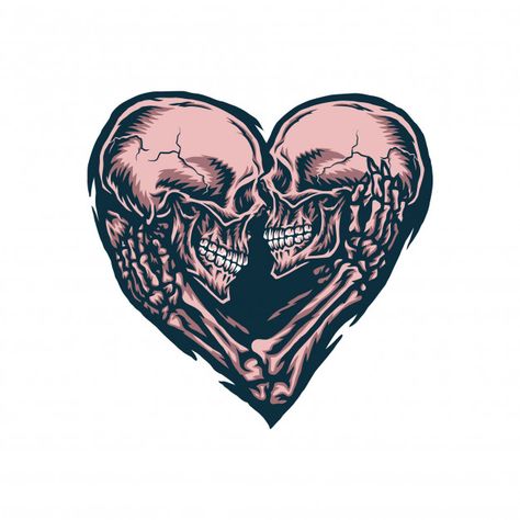 Illustration of skull couple, hand drawn... | Premium Vector #Freepik #vector #love Skull Couple, Premium Vector, Hand Drawn, Color