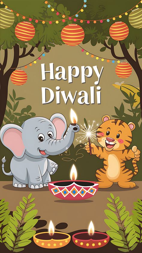 Free Cartoon Jungle Animals Celebrating Diwali Deepavali Greetings Cards, Cartoon Jungle, Hindu Festival Of Lights, Diwali Photos, Festival Wishes, Happy Diwali Images, Balloon Background, Diwali Diya, Valentine Background