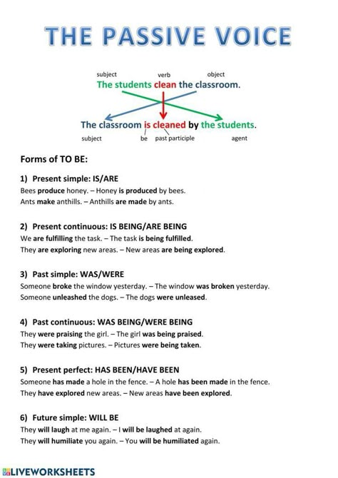 Passive Tense Grammar, The Passive Grammar, Passive English Grammar, Passive Active Worksheet, Active Passive Voice Rules, Passive Voice Grammar Rules, Passive Active Voice, Active Passive Voice Worksheets, Passive Grammar