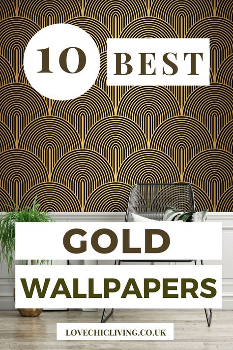 Bar Wallpaper Ideas Modern, Gold Wallpaper Peel And Stick, Gold Print Wallpaper, Black And Gold Bathroom Wallpaper, Bathroom Wallpaper Gold Accent, Bathroom Gold Wallpaper, Gold Accent Wall Bathroom, Golden Wallpaper For Wall, Gold Ceiling Wallpaper