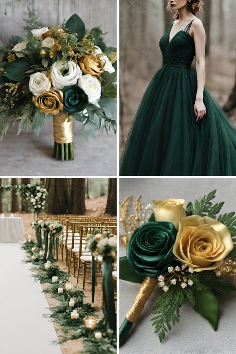 Forest Green And Gold Wedding, Forest Green And Gold, Green And Gold Wedding, Wedding Color Palettes, Beautiful Fall Wedding, Fall Wedding Ideas, Wedding Color Ideas, Wedding Color, Gold Wedding