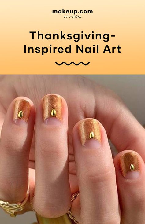 A gold, fall-inspired manicure Boho Fall Nails, Cute Fall Nails, Fall Nail Ideas, Fall Nail Trends, Cute Nails For Fall, Fall Beauty, Holiday Beauty, Seasonal Nails, Nail Colours