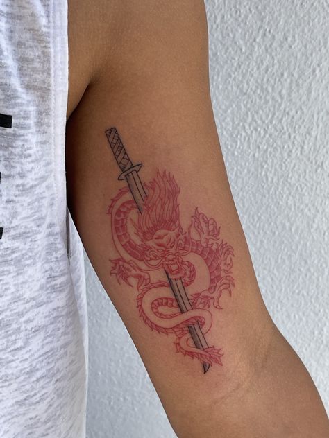 Dragon Red Tattoo, Fineline Dragon Tattoo, Red Ink Tattoos Men, Dragon Tattoo Men, Red Tattoo Men, Dragon Tattoo For Men, Tony Tattoos, Dragon Tattoo Forearm, Dragon Tattoo Shoulder