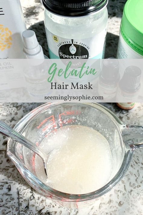 Find out how to make this DIY gelatin hair mask. This hair mask always leaves my hair feeling so healthy and soft. It also reduces frizz and helps repair damaged hair. This hair mask has coconut oil and Vitamin E oil to give your hair some extra love and nourishment. #DIY #hairmask #easyDIY #DIYideas #DIYrecipes #recipe #hair #coconutoil #vitamineoil #gelatin #frizz #haircare Gelatin Hair Mask Diy, Hair Mask For Soft Hair, Hair Mask With Coconut Oil, Gelatin Mask, Gelatin Hair Mask, Coconut Oil Hair Mask Diy, How To Make Jello, Damaged Hair Diy, Homemade Hair Treatments